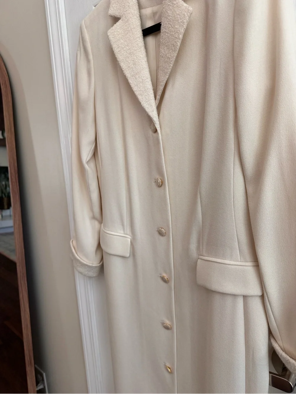 KASPER ASL Button Front Long Sleeve Cream Maxi Dress w/ Boucle Collar Size 8 NWT